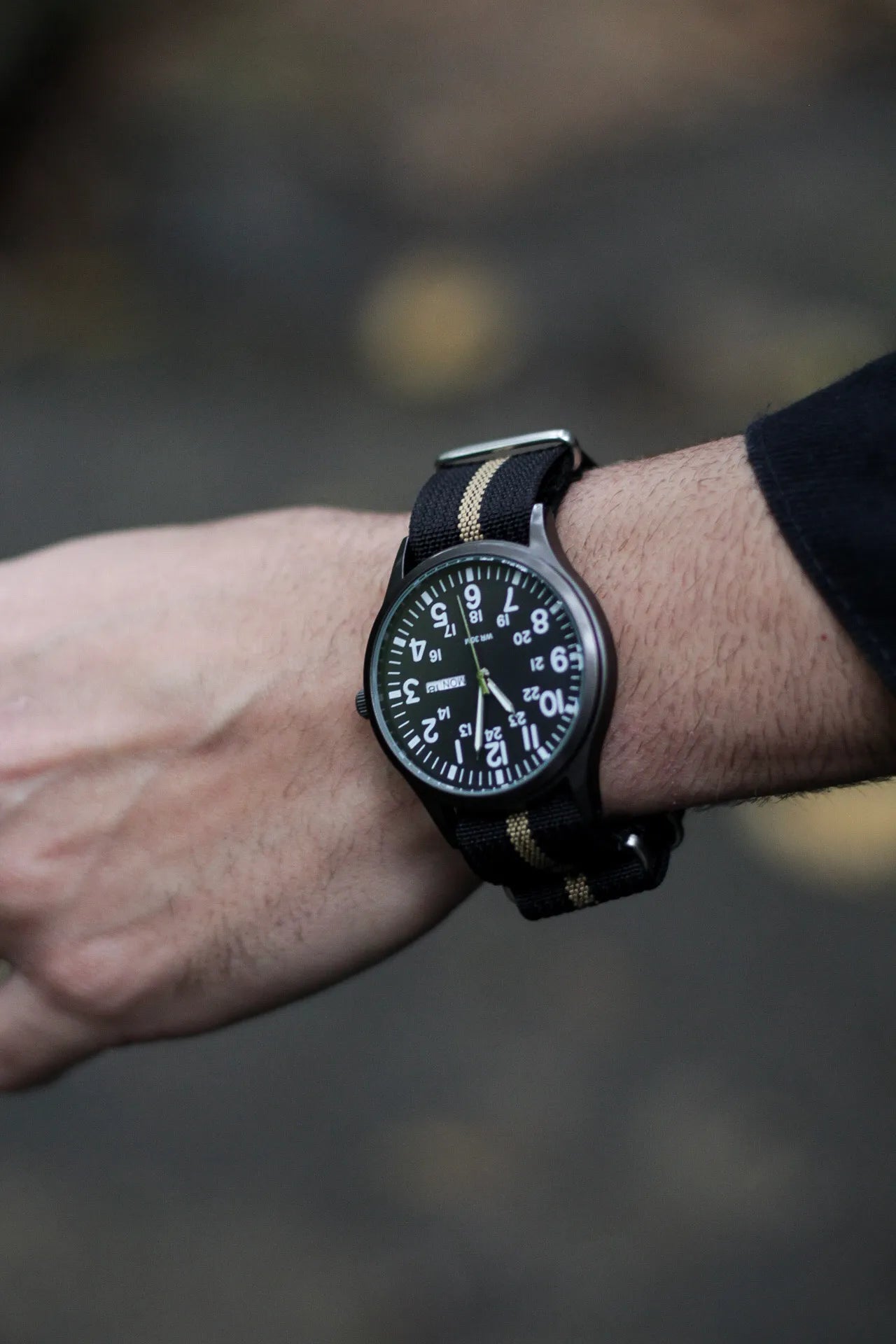 PULSEIRA NATO MILITARY PRETO E KHAKI